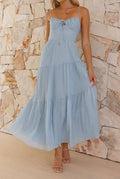 Sky-Blue Spaghetti-Strap Tiered Maxi Dress