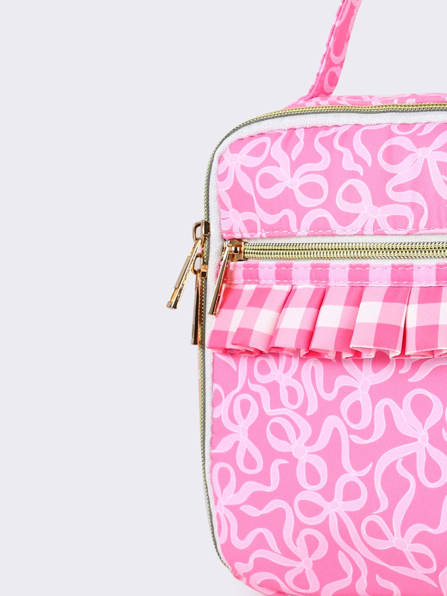 Gingham Ruffle Bow Printed Girls Lunch Box Bag