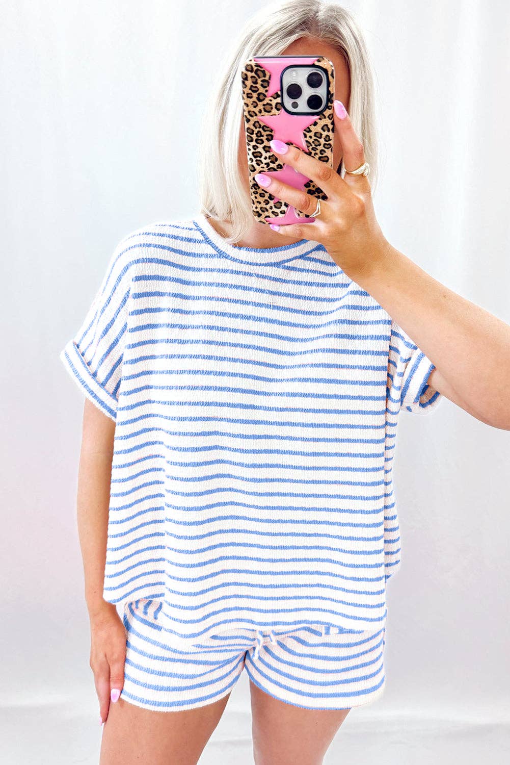 Blue Stripe Shorts Set