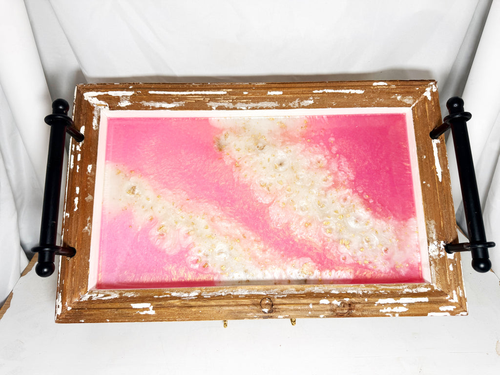 Pink Resin Wood Tray