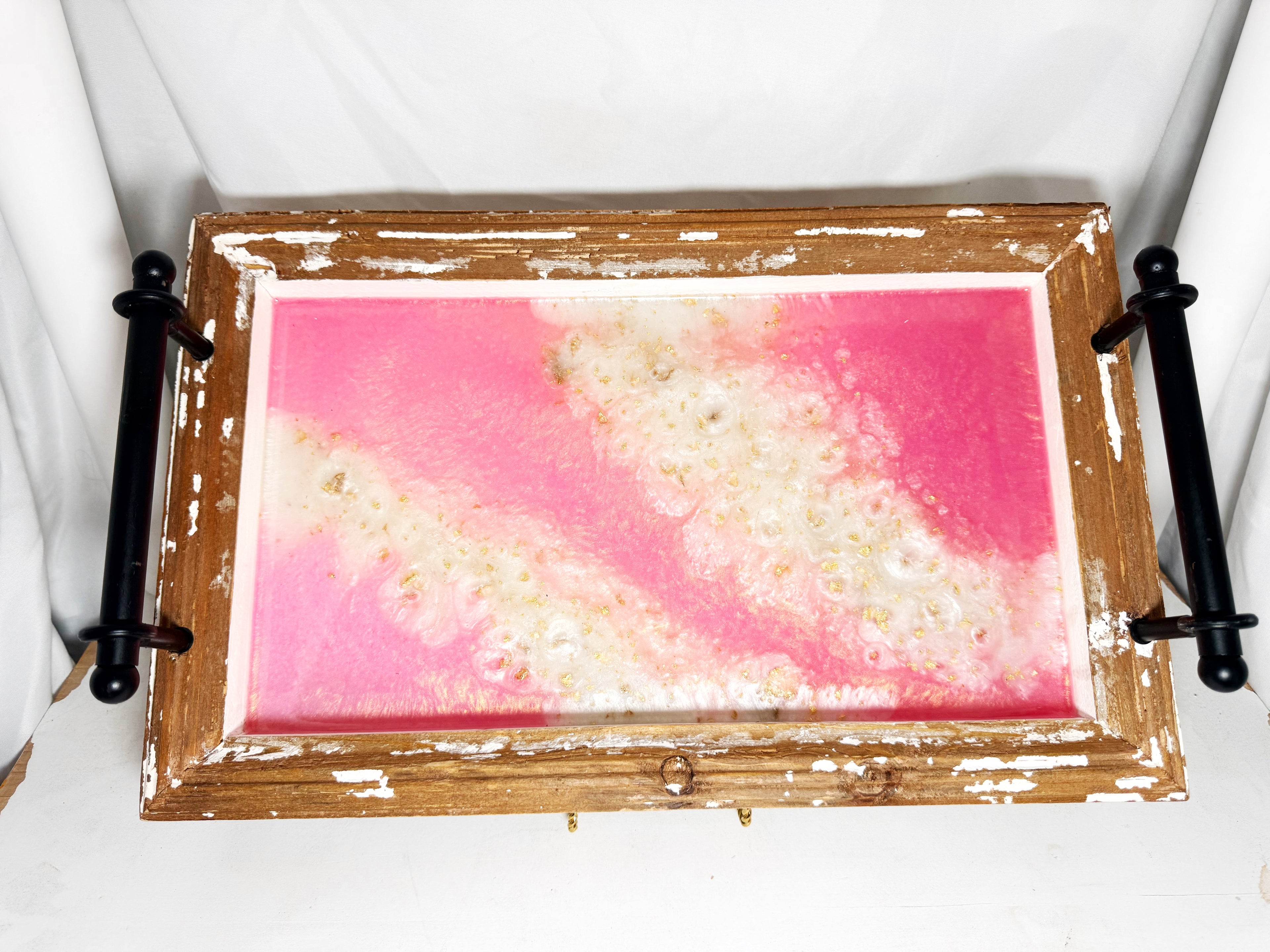Pink Resin Wood Tray