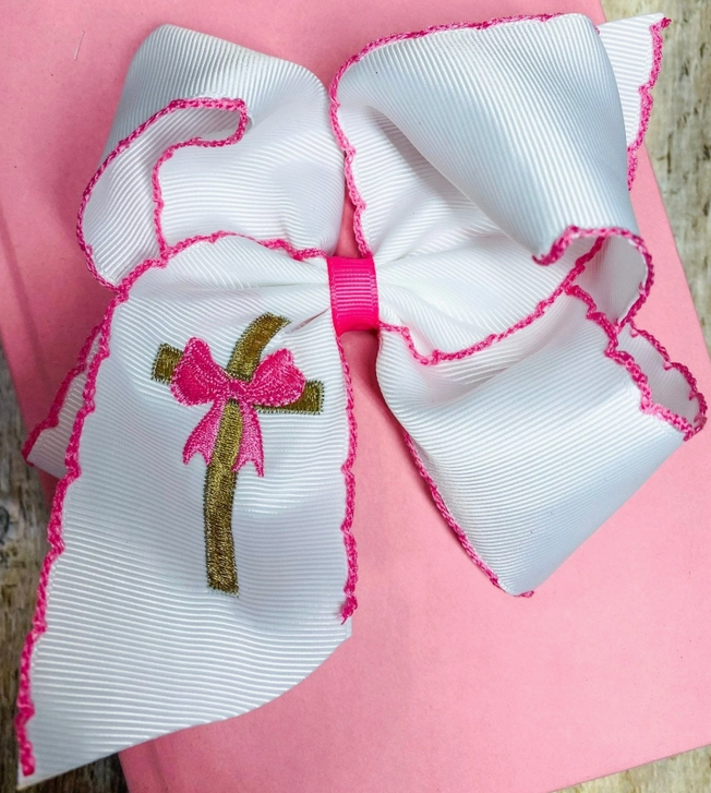 Cross Moonstitch Embroidered Hair Bow