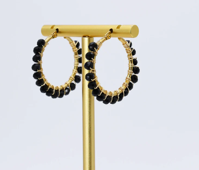 Black Beaded Hoops