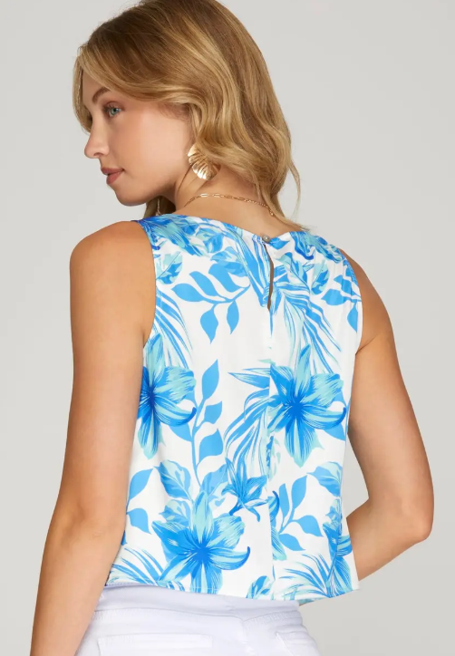 Blue Floral Satin Top