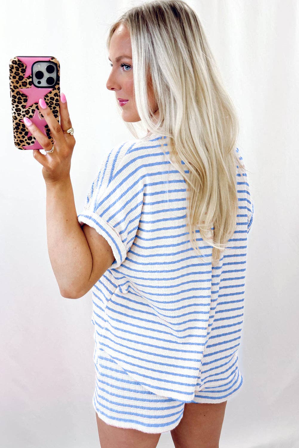 Blue Stripe Shorts Set